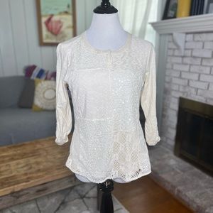 Style & Co. Crochet eyelet sequin scrunchie sleeve top